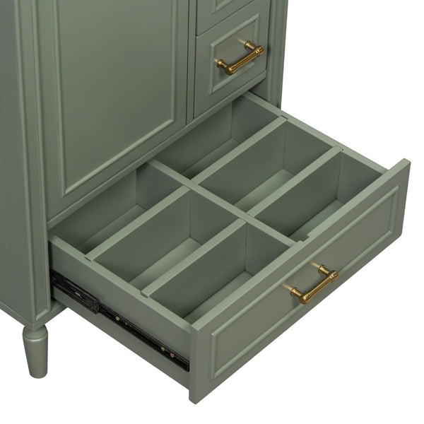 English Elm 24" Olive Bathroom Vanity Solid Wood Frame Ceramic Sink Gold Hardware Soft Close Olive Green N729P373272F