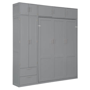 English Elm Queen Murphy Bed with Integrated Desk Cabinet Shelves Space Saving Studio Solution Gray N708S00022E-2