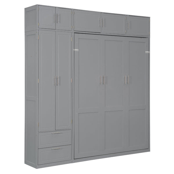 English Elm Queen Murphy Bed with Integrated Desk Cabinet Shelves Space Saving Studio Solution Gray N708S00022E-2
