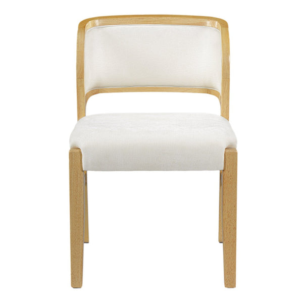 English Elm Mid-century Modern Linen Blend Dining Chairs Rubberwood Legs Sculptural Backrest Set of 2 Natural+Beige N768P442078N
