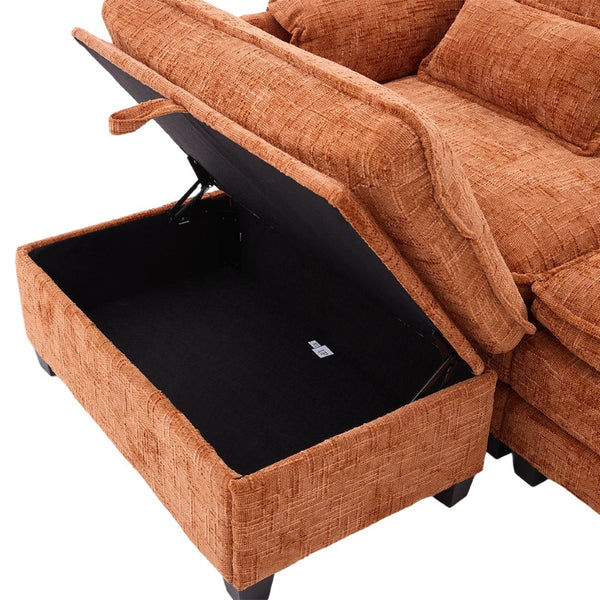 English Elm United Oversized Sectional Sofa With Movable Ottoman, Usb Ports & Modern Chenille For Cozy Living Spaces W1568S00188-GIGA