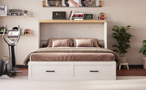 English Elm Queen Murphy Cabinet Bed Rustic Grey Farmhouse Style with Charging Station Storage W5271S00002