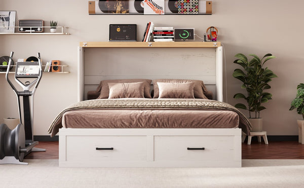 English Elm Queen Murphy Cabinet Bed Rustic Grey Farmhouse Style with Charging Station Storage W5271S00002