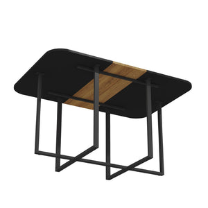 English Elm 7 Piece Modern Dining Set Six Gray Pu Chairs Two Tone Wood Metal Table for Apartments W3875S00102