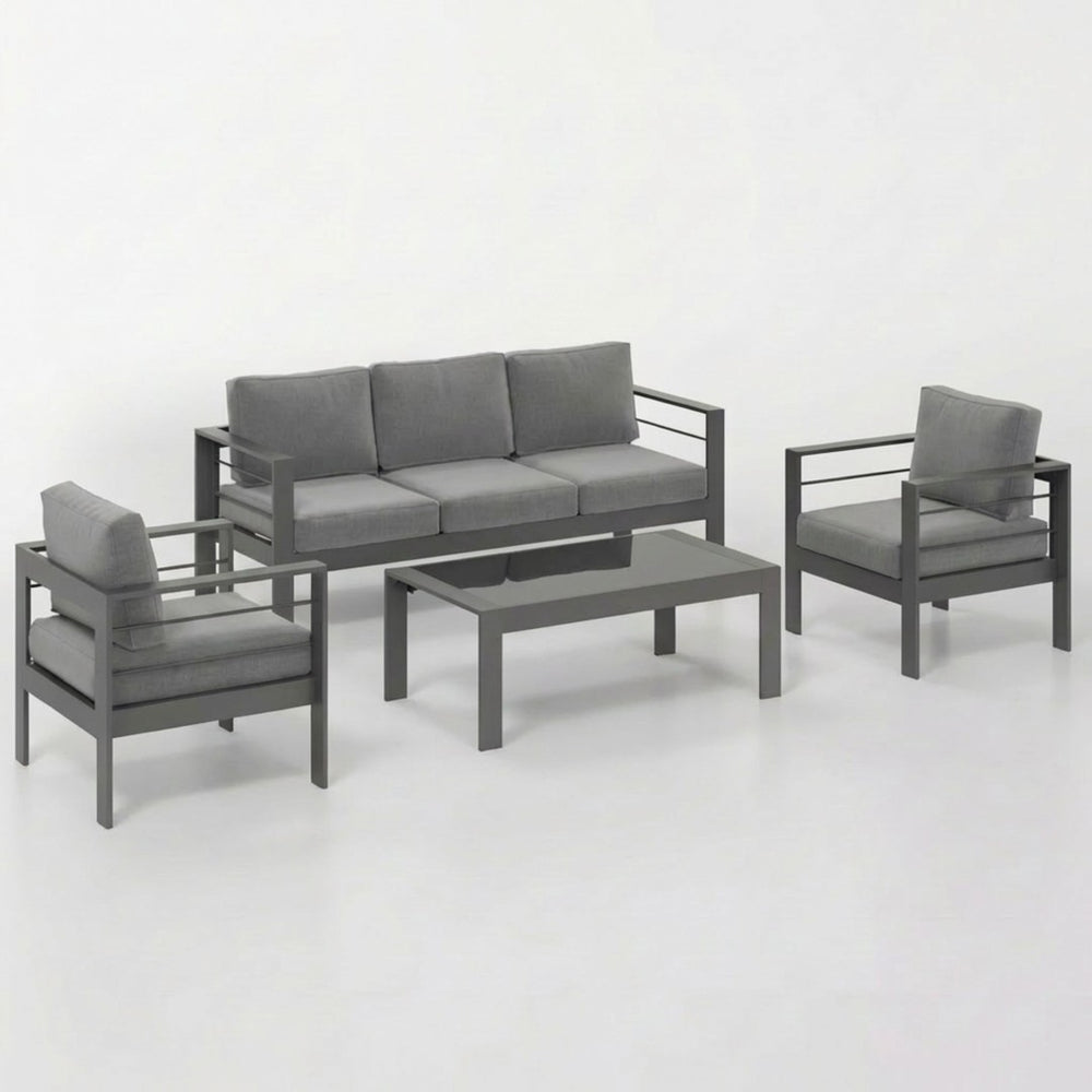 English Elm 4-piece Aluminum Outdoor Conversation Set with Rust-proof Matte Frame and Wpc Coffee Table Dark Grey B082S00090