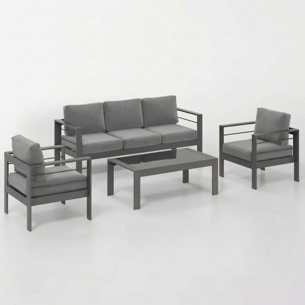 English Elm 4-piece Aluminum Outdoor Conversation Set with Rust-proof Matte Frame and Wpc Coffee Table Dark Grey B082S00090
