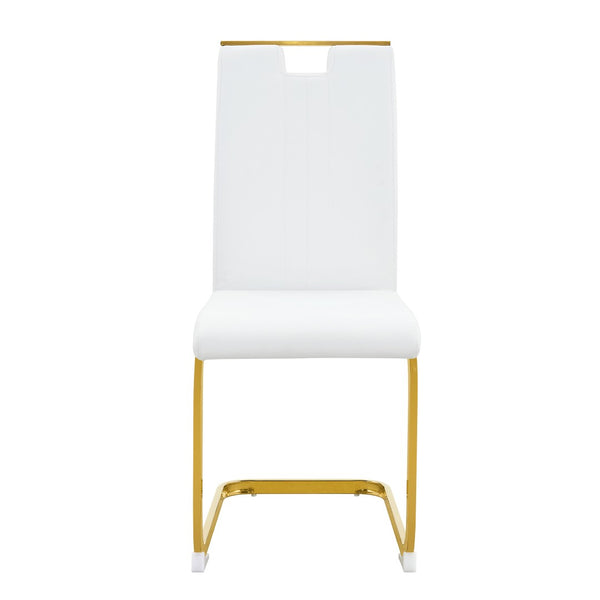 English Elm Modern Cantilever Gold Frame Pu Leather Dining Chairs Glam Set of Four W3875P372970