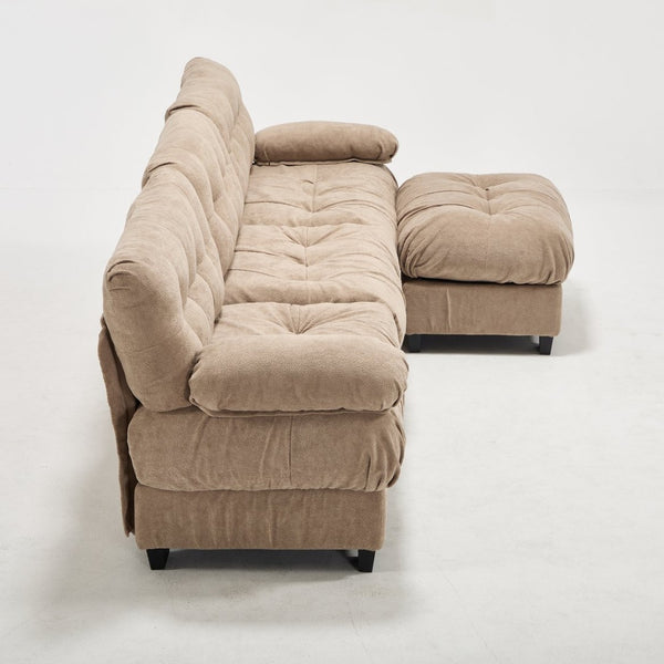 English Elm Modular Cloud Sectional Sofa Flannelette Deep Seat L Shape with Movable Ottoman Light Brown W2120S00034