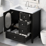 English Elm 30" Bathroom Vanity With Sink, Bathroom Vanity Cabinet With Three Drawers and Door, Solid Wood and Mdf, Black