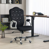 English Elm Vinsetto Home Office Chair, Velvet Computer Chair, Button Tufted Desk Chair With Swivel Wheels, Adjustable Height, and Tilt Function, Black