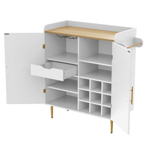 English Elm Modern Fluted Bar Cabinet with Wine Rack Glass Holders Adjustable Shelving and Hidden Drawer White N728P438606W