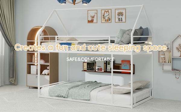 English Elm Metal Twin over Twin Bunk Bed Sturdy Heavy-Duty Frame with Silent Slats, 13" Guardrail & Ladder White W1935P330798