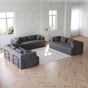 English Elm 78.7-Inch Convertible Sleeper Sofa Bed – Chenille Lounge Couch With Cylindrical Pillow & Side Pocket W834S00533