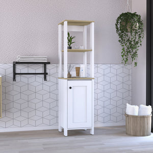 English Elm St. Clair Linen Cabinet with One-Door Design, Two Interior Shelves & Two Open Display Shelves, Stylish Engineered Wood Storage Multicolor 33 L x 22 W x 7 H B070P188851