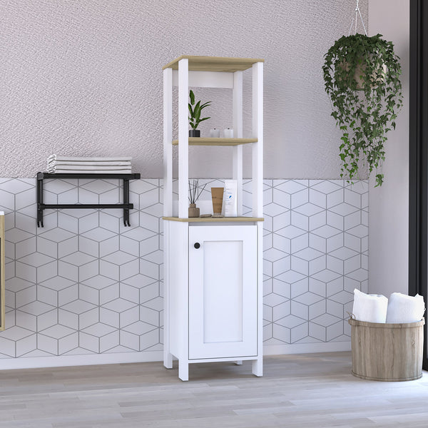 English Elm St. Clair Linen Cabinet with One-Door Design, Two Interior Shelves & Two Open Display Shelves, Stylish Engineered Wood Storage Multicolor 33 L x 22 W x 7 H B070P188851