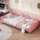 English Elm Twin Size Upholstered Daybed, Sherpa Fabric Sofabed With Cloud-Shaped Backrest, No Box-Spring Needed, Pink