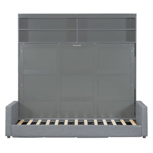 English Elm Queen Murphy Wall Bed with Linen Sofa for Studio and Small Space Living Gray LP000892AAE