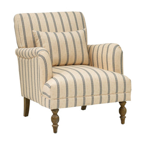 JLA Home Martha Stewart - Accent Amanda Accent Chair — Tailored Stripe Upholstery, Reclaimed Natural Wood Legs, Plush Lumbar Support for Living Rooms, Bedrooms, Nooks MT100-0184