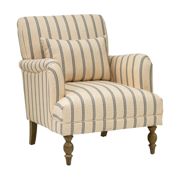 JLA Home Martha Stewart - Accent Amanda Accent Chair — Tailored Stripe Upholstery, Reclaimed Natural Wood Legs, Plush Lumbar Support for Living Rooms, Bedrooms, Nooks MT100-0184