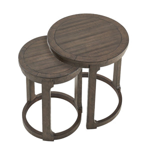 English Elm 24 Inch Round Pine Wood Nesting Side Tables Set of 2 Mid Century Rustic Living Room Accent Dark Brown W2582P385360