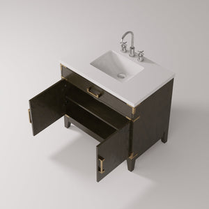 English Elm Brown Oak Single Bath Vanity 36" W X 22" D With Cultured Marble Top & Complete Faucet Set, Stylish Storage B2731P259785