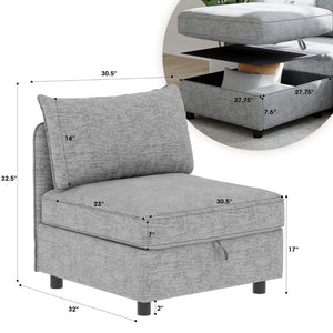 English Elm Armless Modular Sectional Seat Set with Hidden Storage and Sleeper Convertible Design Grey W680P421539