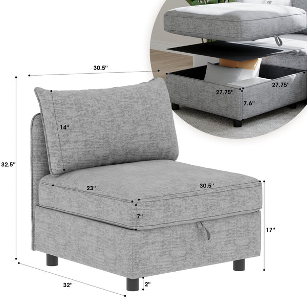 English Elm Armless Modular Sectional Seat Set with Hidden Storage and Sleeper Convertible Design Grey W680P421539