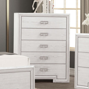 English Elm Transitional Rustic White Tall Chest Solid Wood Dovetail Drawers Bedroom Storage B2741P370876