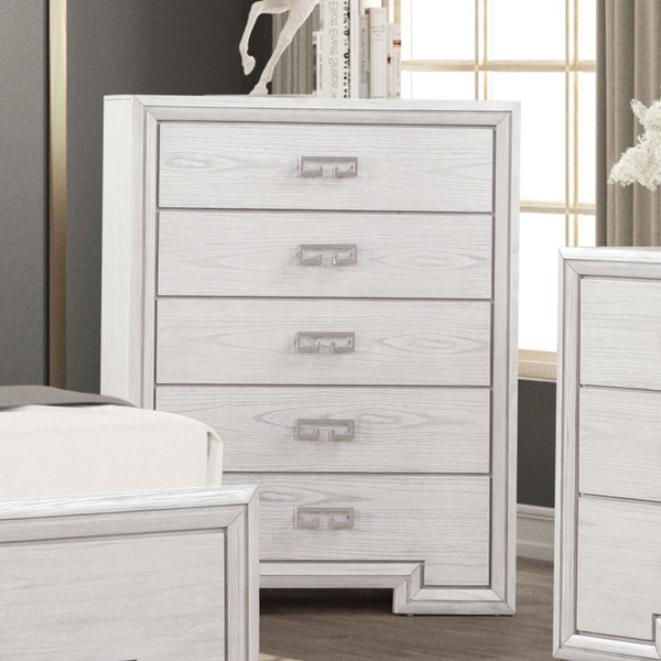 English Elm Transitional Rustic White Tall Chest Solid Wood Dovetail Drawers Bedroom Storage B2741P370876