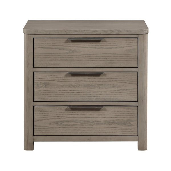 English Elm Contemporary Light Gray Oak Veneer Nightstand with Three Dovetail Drawers Chrome Pulls B011P434113