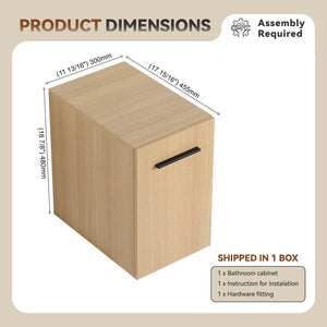 English Elm 12" Wall-mounted Oak Plywood Bathroom Linen Cabinet Slim Floating Single Door Storage W3450P440600