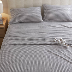 English Elm 4-piece Cal King Cotton Sheet Set Snowflake Print Breathable Wrinkle Resistant Bedding B035P408379