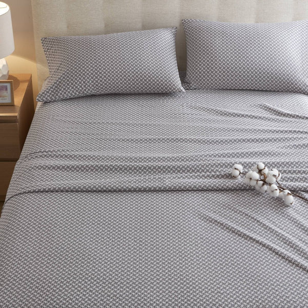 English Elm 4-piece Cal King Cotton Sheet Set Snowflake Print Breathable Wrinkle Resistant Bedding B035P408379