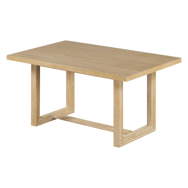 English Elm TREXM Retro 6-Piece Dining Set with Trestle Table, Upholstered Chairs & Bench for Cozy Gatherings Natural ST000124AAN