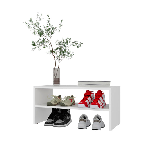 English Elm Modular compact shoe rack with 2 adjustable shelves, modern engineered wood design, durable storage White 28.74 L x 15.35 W x 3.15 H B097P395873