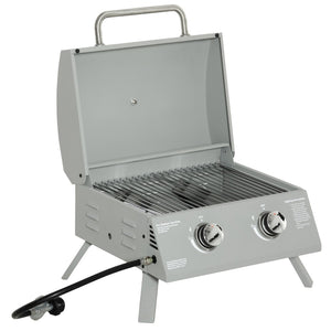 English Elm Outsunny Dual Burner Propane Tabletop Grill Foldable Portable Bbq for Camping W2225P200825