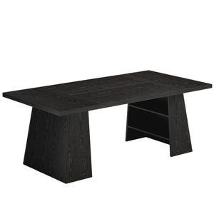 English Elm Office Executive Desk with Double Pedestal Base Four Shelves Matte Black Mdf Surface T3971P471748