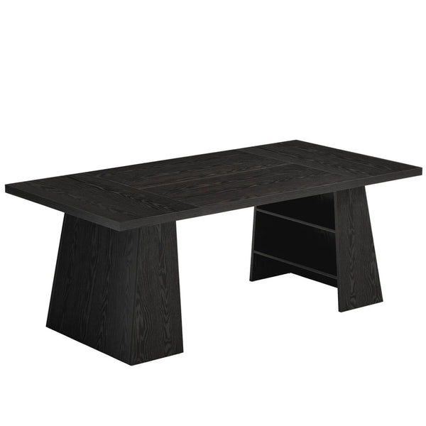 English Elm Office Executive Desk with Double Pedestal Base Four Shelves Matte Black Mdf Surface T3971P471748