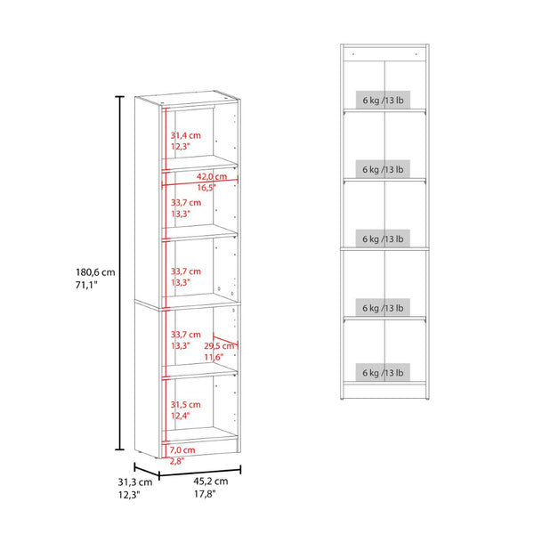 English Elm White Five Shelf Bookcase Slim Floor to Ceiling Open Storage Unit for Living Room B062P486467