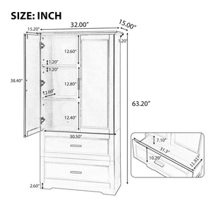 English Elm Tall Bathroom Storage Cabinet – Slim Black MDF Organizer with 2 Doors, 2 Drawers, Adjustable Shelves, Anti-Tip Device N725P172882B