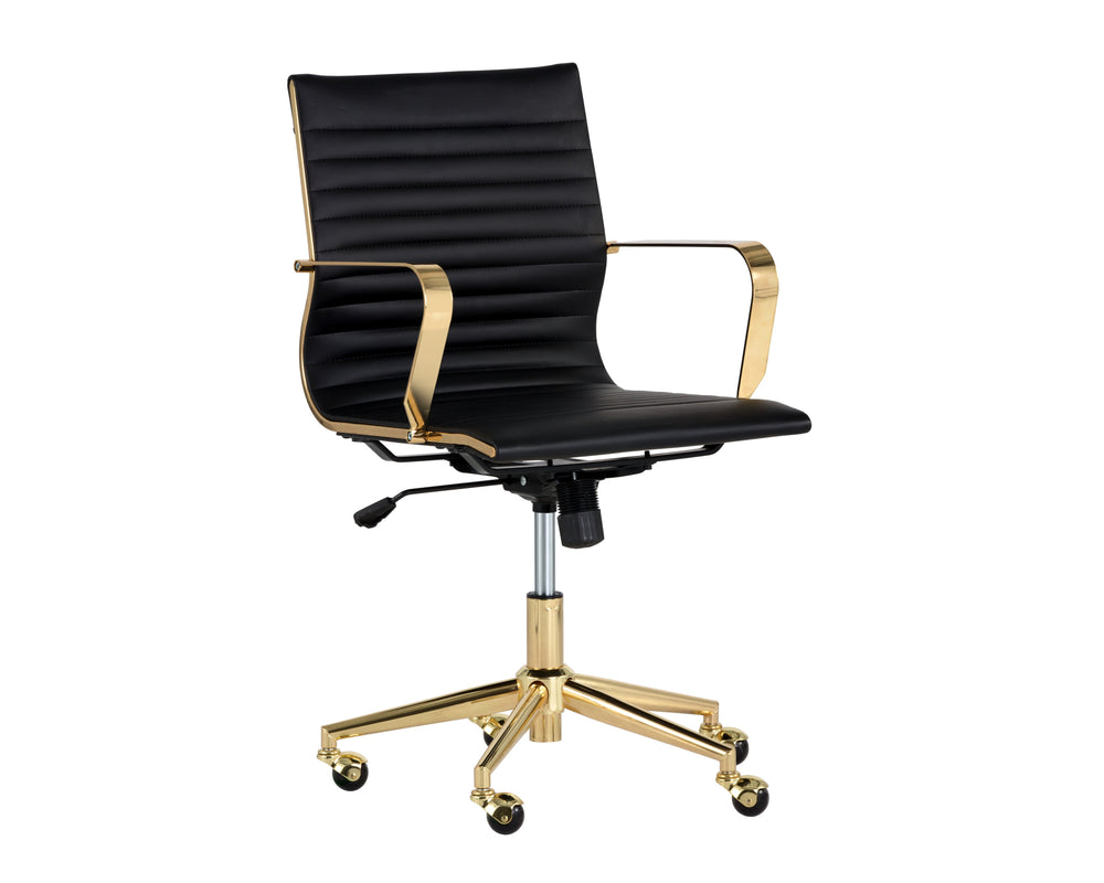 Sunpan Jessica Office Chair - Glamorous Faux Leather Design with Polished Gold Frame for Stylish Mobility Black