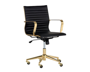 Sunpan Jessica Office Chair - Glamorous Faux Leather Design with Polished Gold Frame for Stylish Mobility Black
