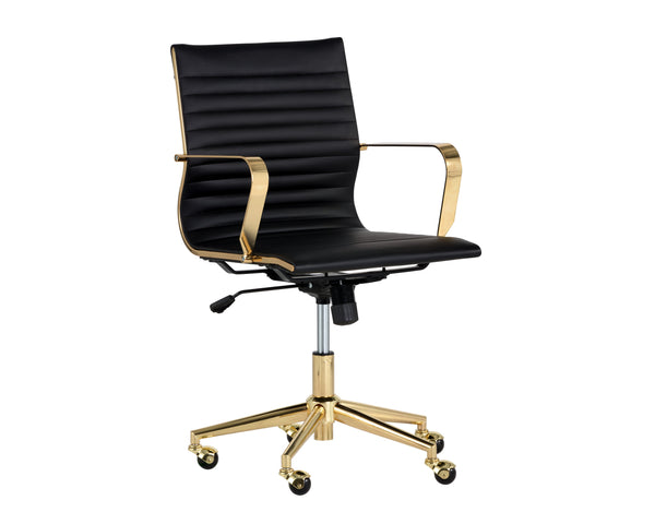 Sunpan Jessica Office Chair - Glamorous Faux Leather Design with Polished Gold Frame for Stylish Mobility Black
