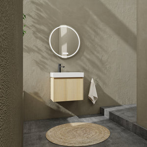 English Elm 24 Inch Bathroom Vanity Floating Ceramic Basin Sink Combo with Double-Door Wall-Mounted Storage Cabinet Durable Engineered Wood Modern Design Oak W1972P190341