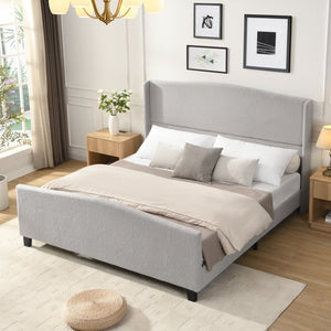 English Elm King Platform Bed Tall Upholstered Teddy Velvet Headboard Boutique Hotel Bedroom Style W1716P419749