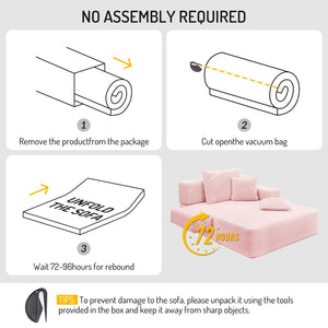 English Elm Luxurious Corduroy Frameless Chaise with Sleeper Conversion Foam Cushioning and Storage Pocket Baby Pink W3219P459763