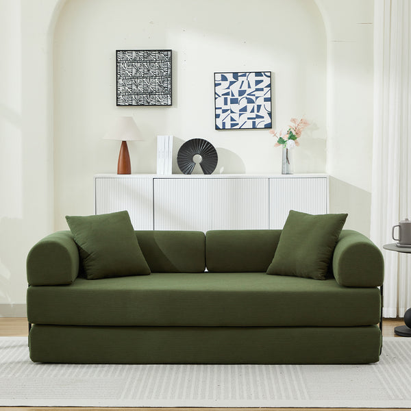 English Elm Folding Sofa Bed Corduroy Convertible 78.5" 3-Seater to Bed No-Assembly Foam Spring Comfort Green W2915P343897