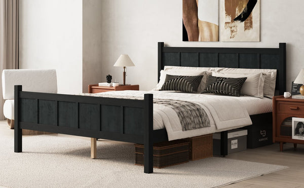 English Elm Queen Platform Bed Shaker Farmhouse Style with Vertical Slat Headboard and Wood Grain Finish Black N733P422480E