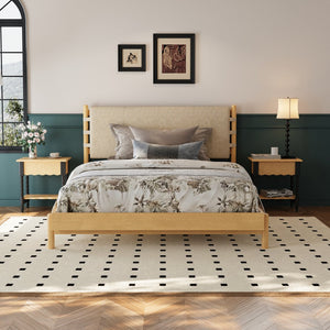 English Elm Christopher Knight Home® - Premium Rubber Wood Platform Bed Frame - Stylish Queen Bed With Beige Headboard, Mid-Century Design N770P288638A_N770P288639A