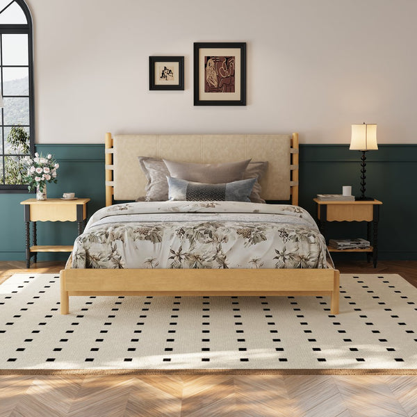 English Elm Christopher Knight Home® - Premium Rubber Wood Platform Bed Frame - Stylish Queen Bed With Beige Headboard, Mid-Century Design N770P288638A_N770P288639A